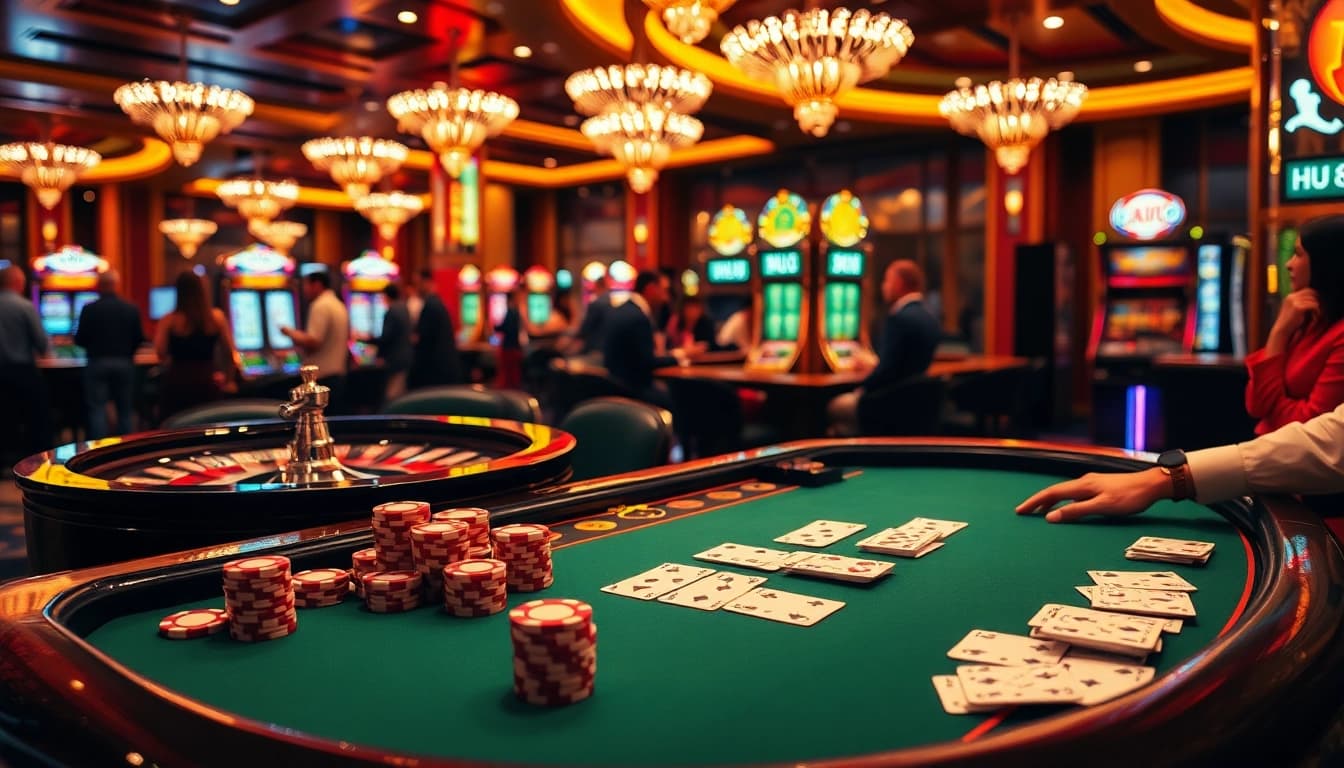 Experience the thrill of HU 88 with high-stakes poker chips and vibrant casino tables.