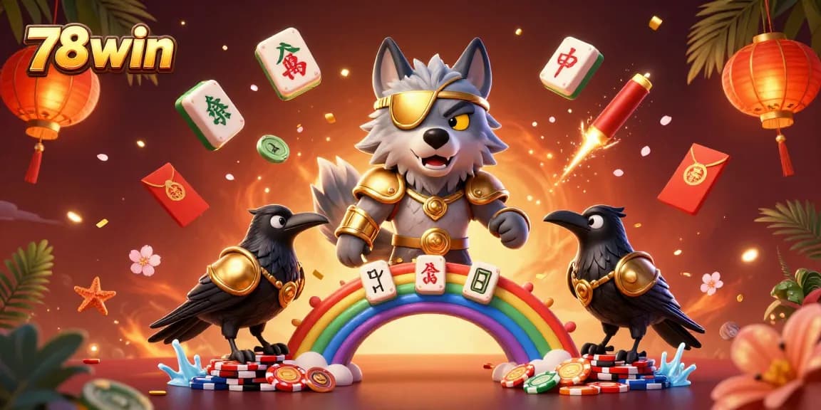 Engage in thrilling gameplay with 78win, where a golden armored Odin wolf stands before a casino chip bridge.