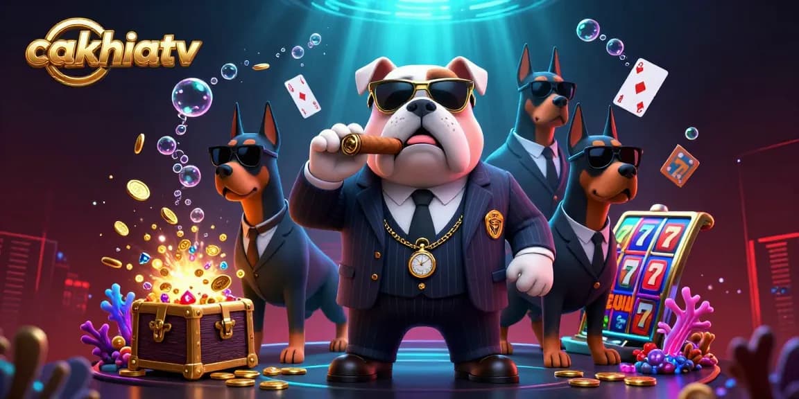 Cakhiatv showcases a dynamic 3D scene featuring cartoon mafia characters immersed in a thrilling casino atmosphere.