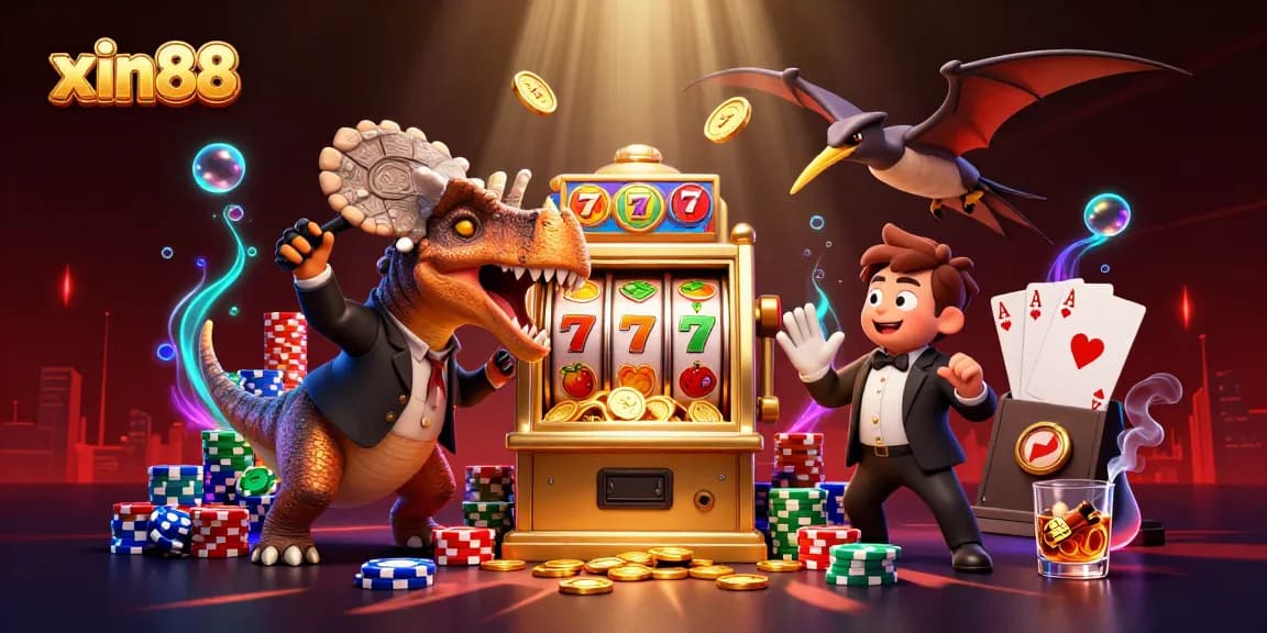 Experience excitement with xin88 as pachycephalosaurus hits jackpot and coins fly at a vibrant casino.