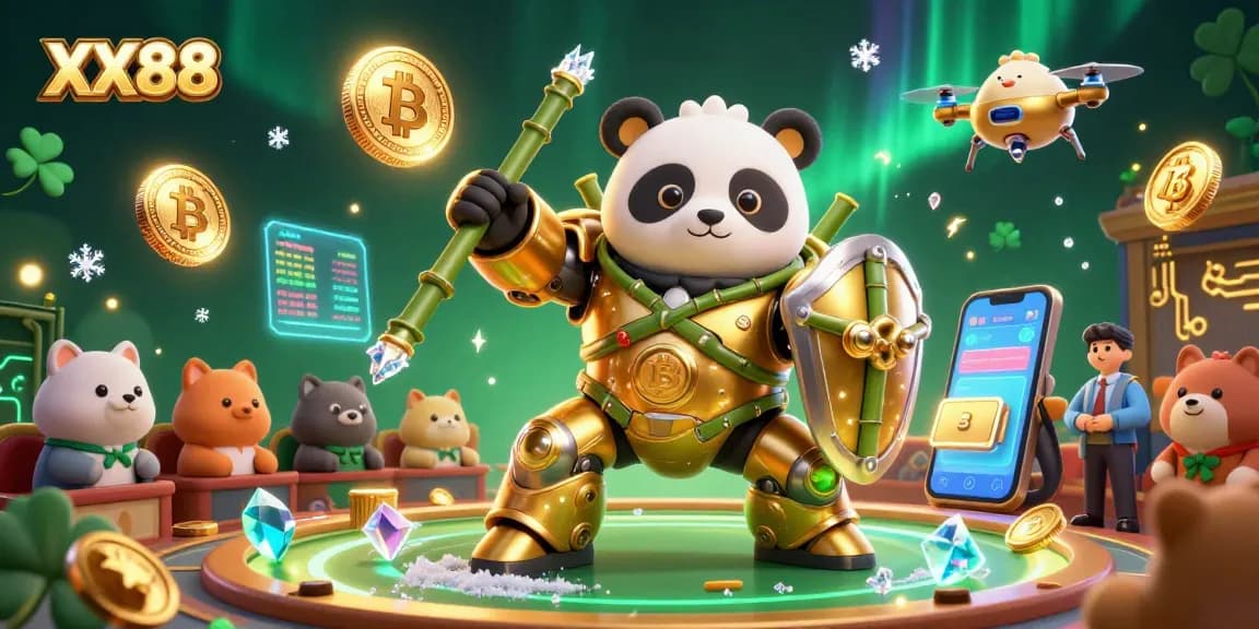 Engage with the XX88 casino experience, showcasing a mech-suit panda in a dynamic arena.