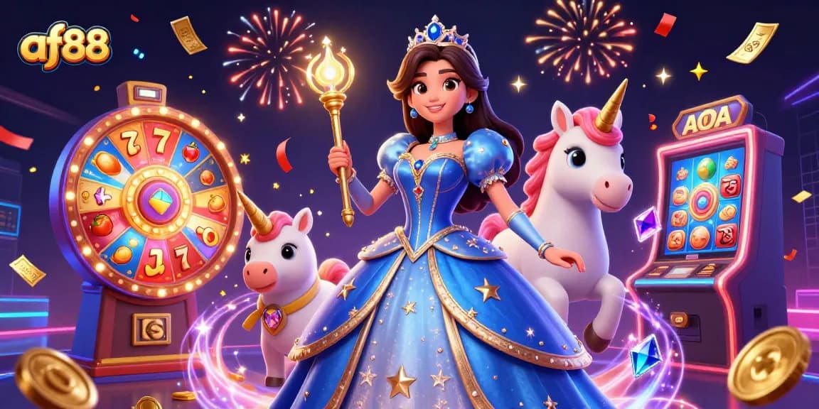 Engage with the vibrant slots action at af88 featuring beautiful characters amidst colorful gaming elements.