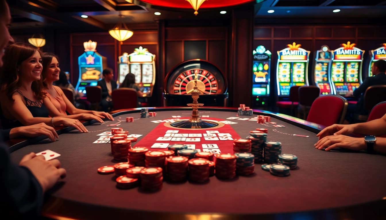 Players engaging at a vibrant poker table in a luxurious casino environment related to tabet.