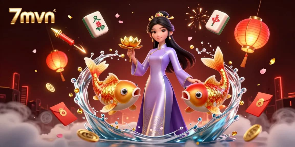 Engage with 7mvn's dynamic gambling scene featuring an Asian woman in traditional attire.