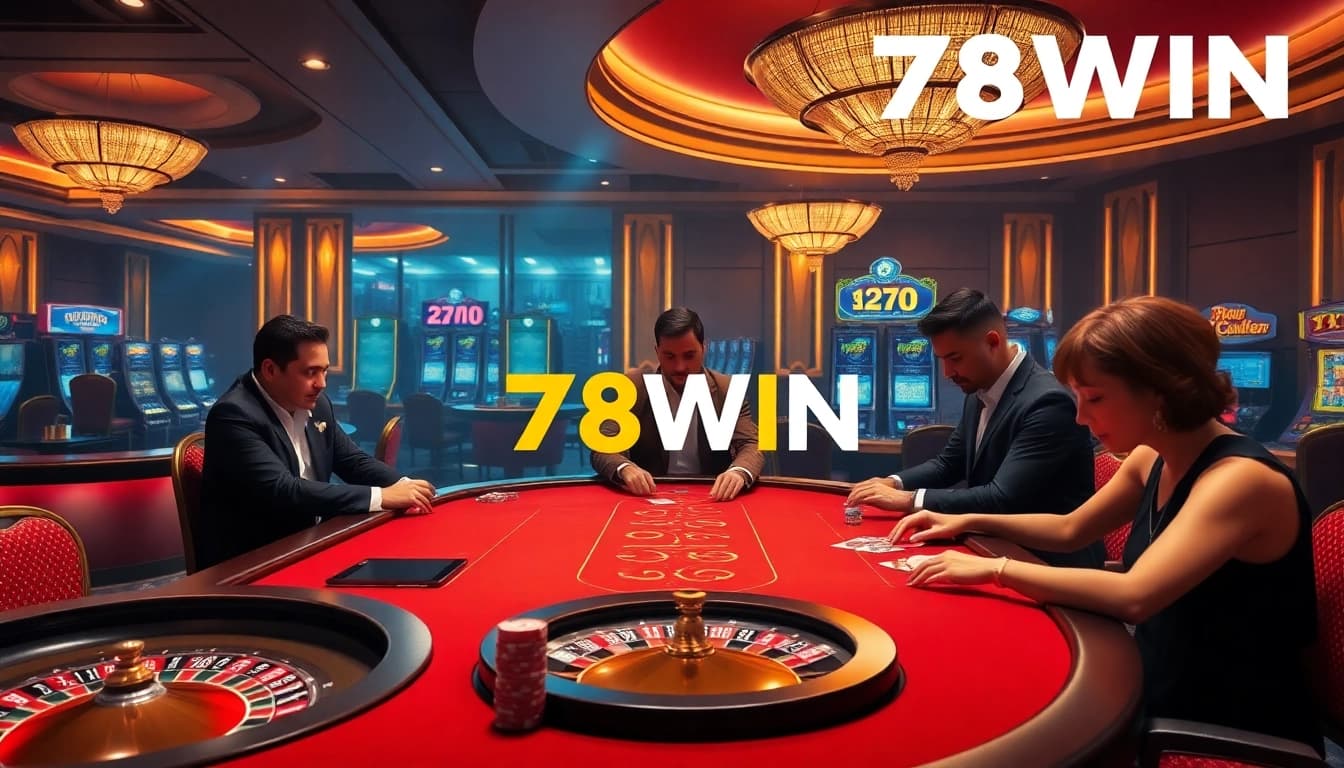 Players experience high-stakes excitement at 78WIN's luxurious casino tables.