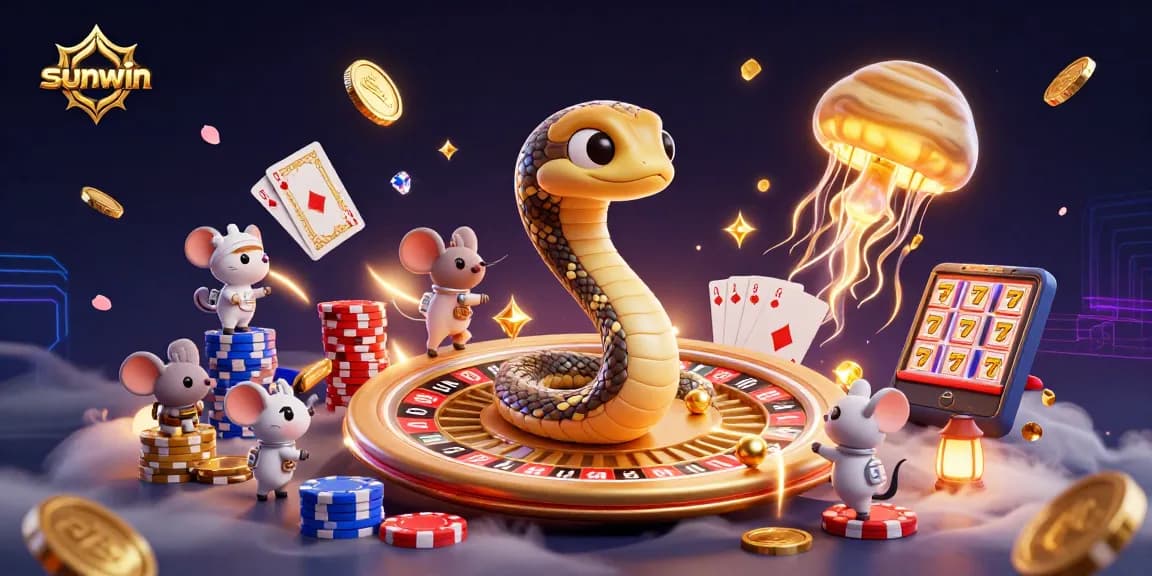 Spin and win with sunwin as astronaut mice bet on a cosmic roulette wheel in a vibrant casino scene.