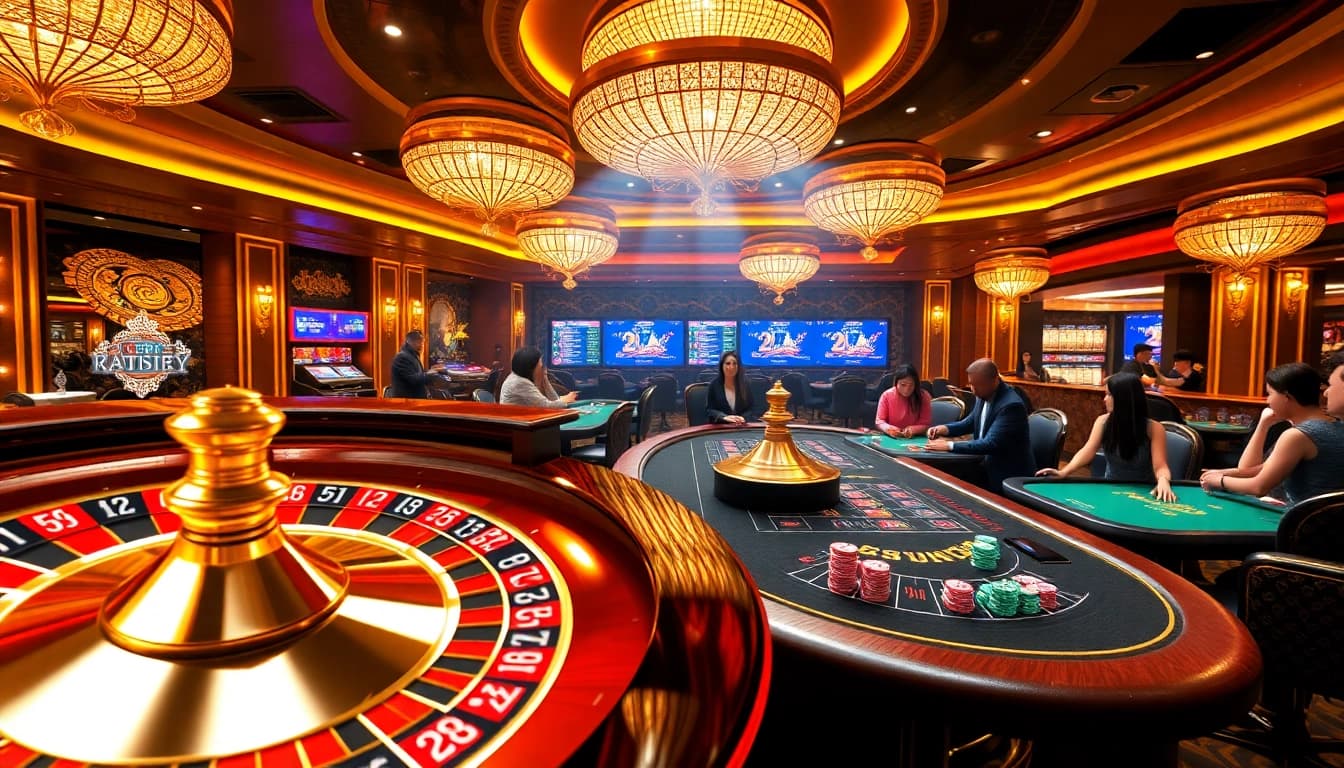 Experience the excitement of hh3d trung quốc in a luxurious casino scene with vibrant tables and animated characters.