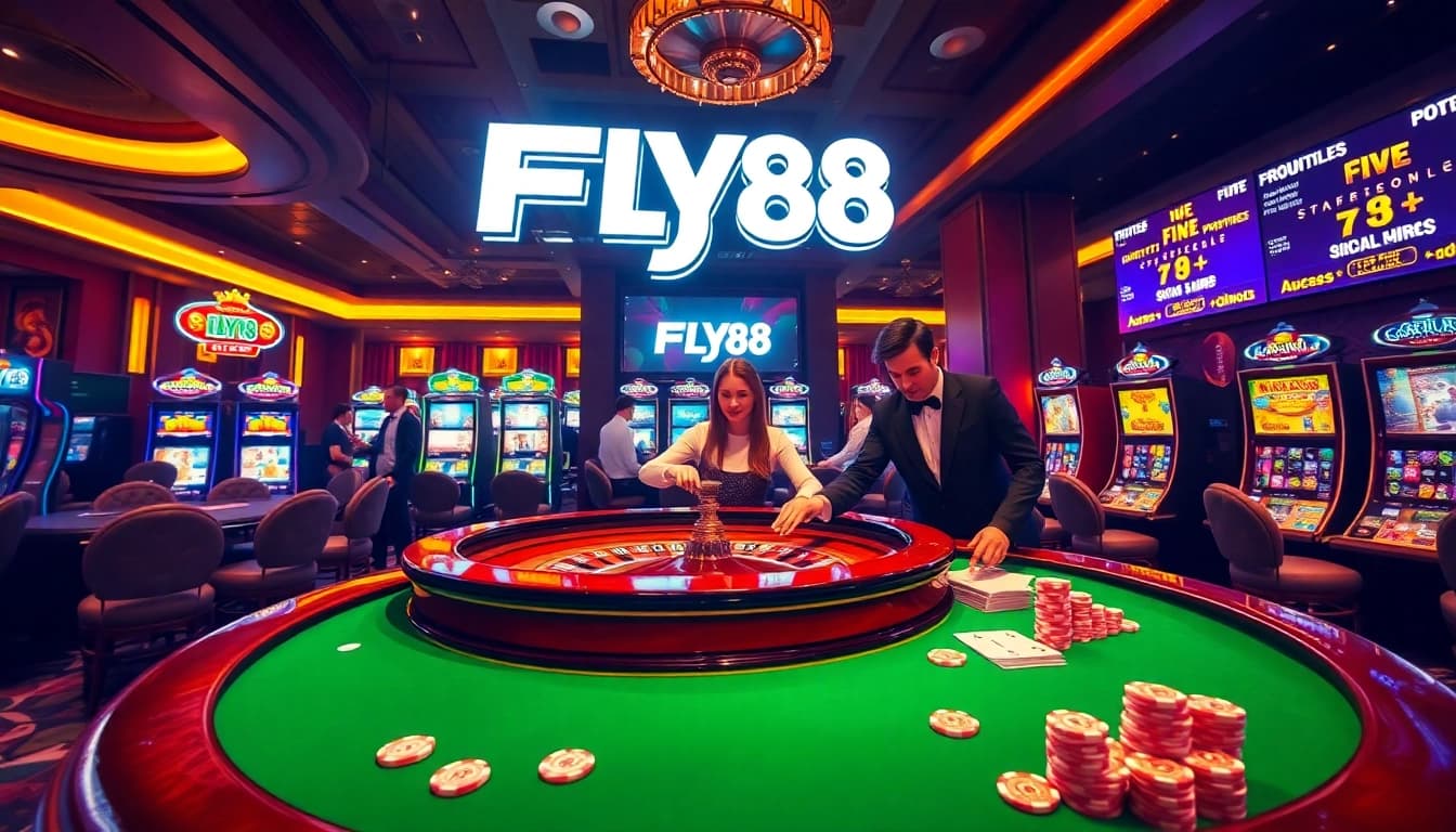 Experience thrilling action at FLY88 casino with vibrant roulette and poker close-ups.