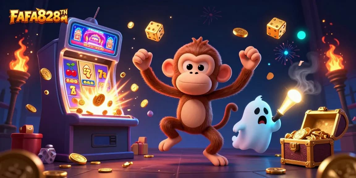 Engage with FAFA828TH as golden gambling treasures burst from a haunted casino scene.