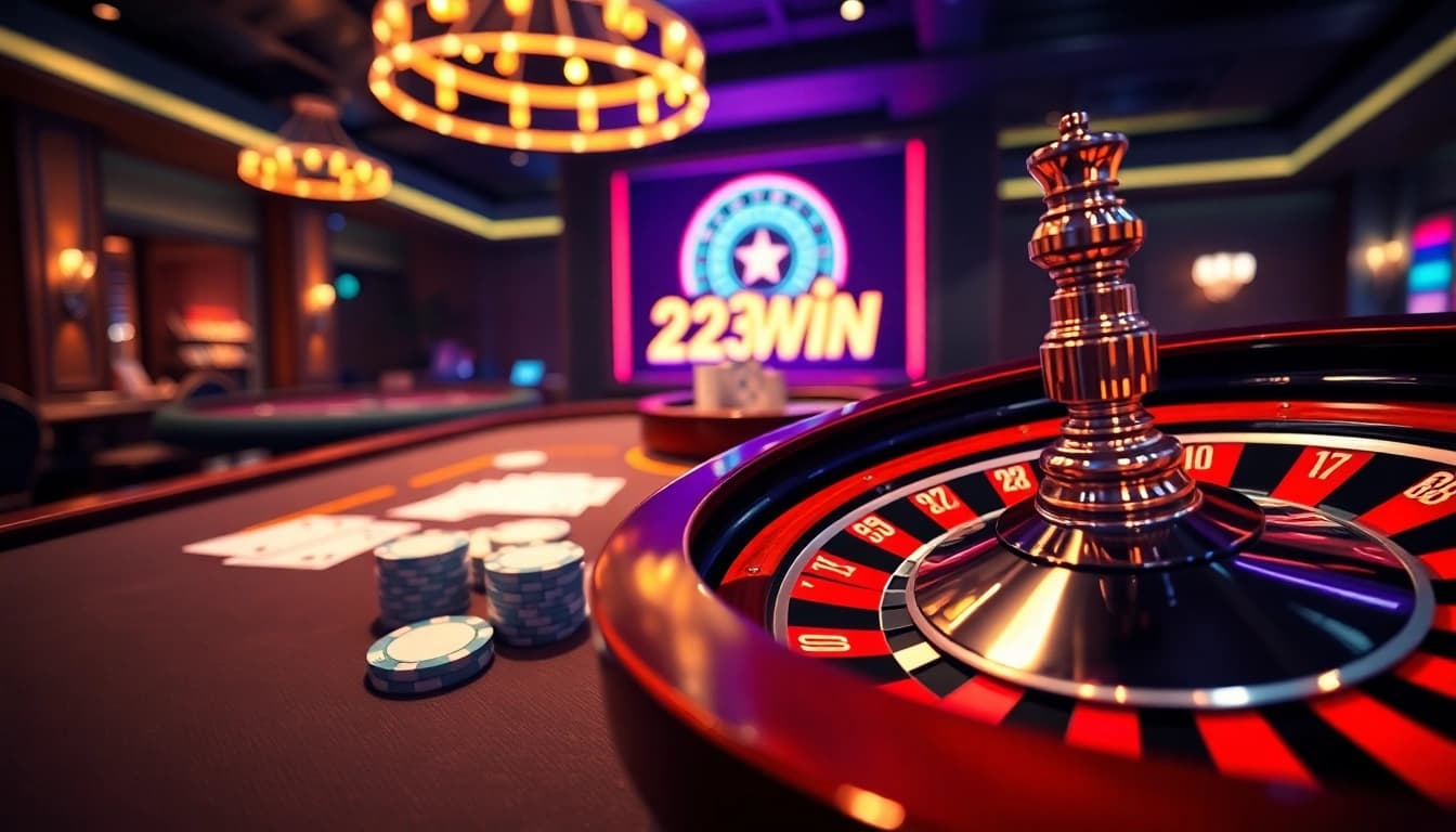 Experience the thrill of winning at 123Win's luxurious casino scene featuring live poker action.