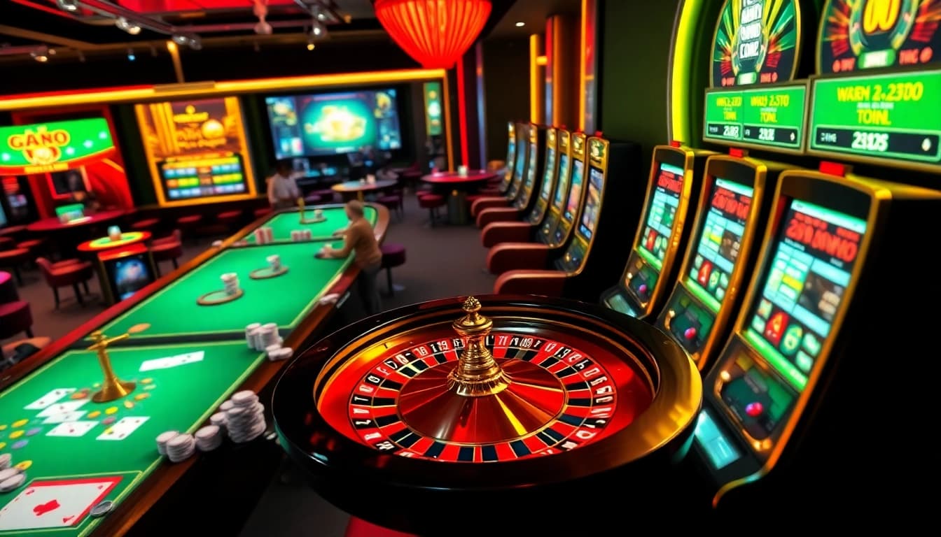 Engage with high-stakes gaming at 888VND COM casino, showcasing exciting tables and colorful slot machines.