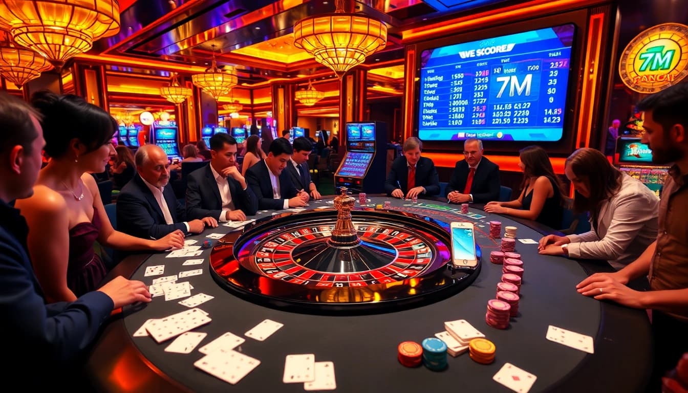 Players winning at casino games while checking live scores on 7M.