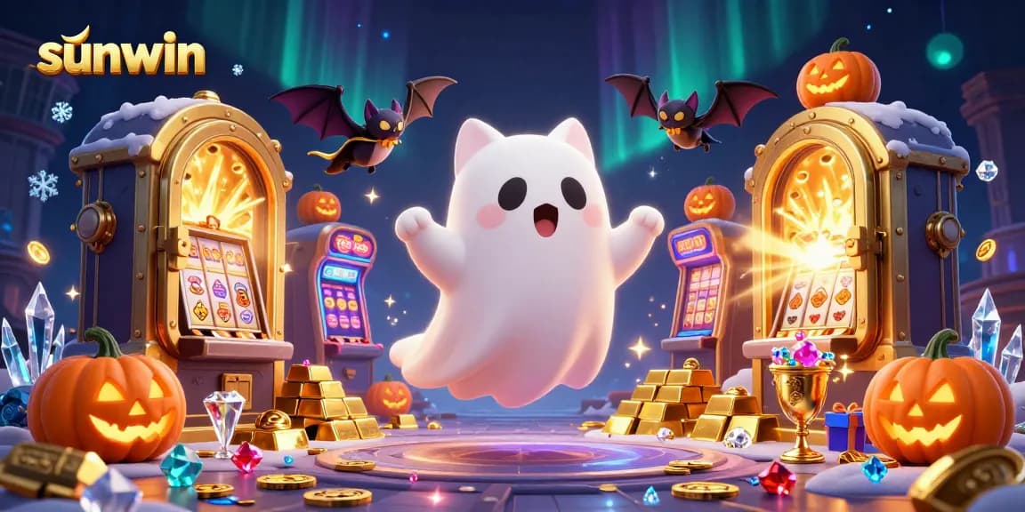 Experience thrilling adventures with sunwin as a ghost cat and vampire bat illuminate the lively casino.