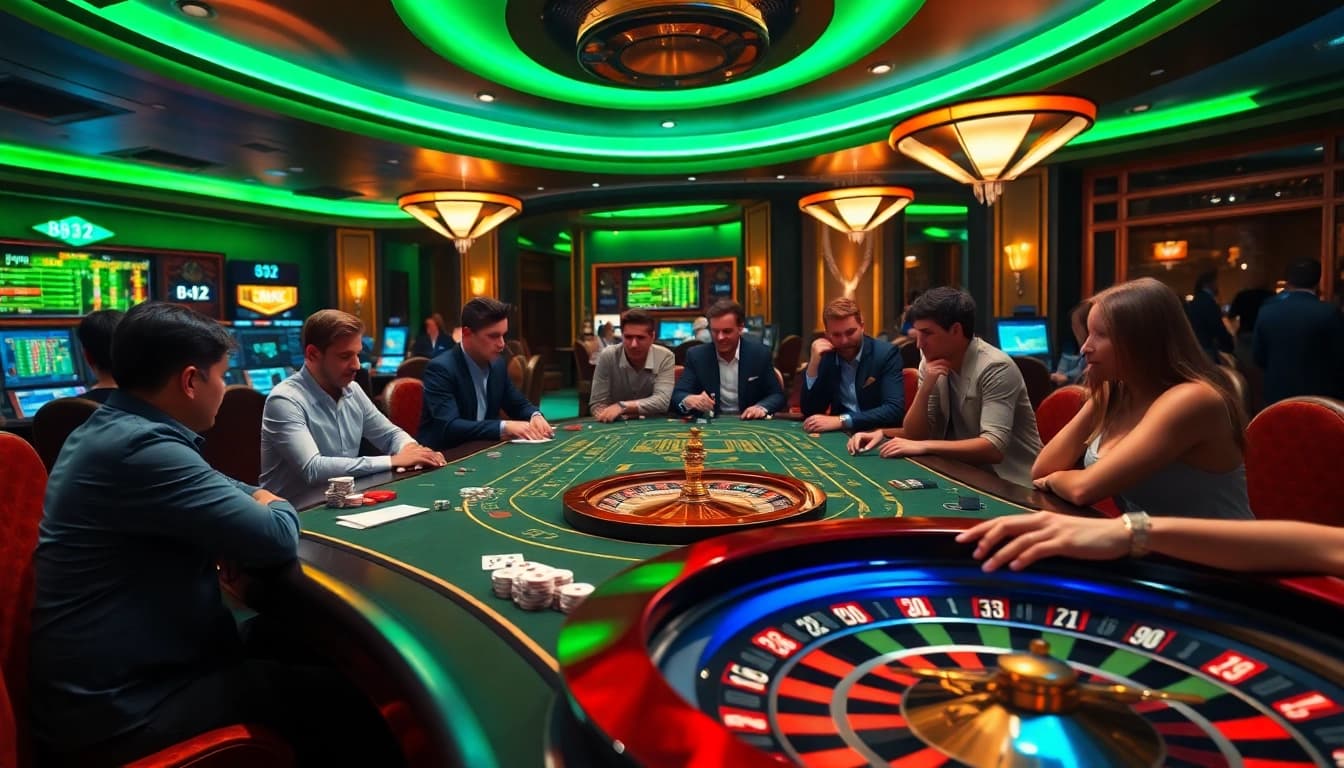 Experience high-stakes gambling at the B52 table in an upscale casino environment.