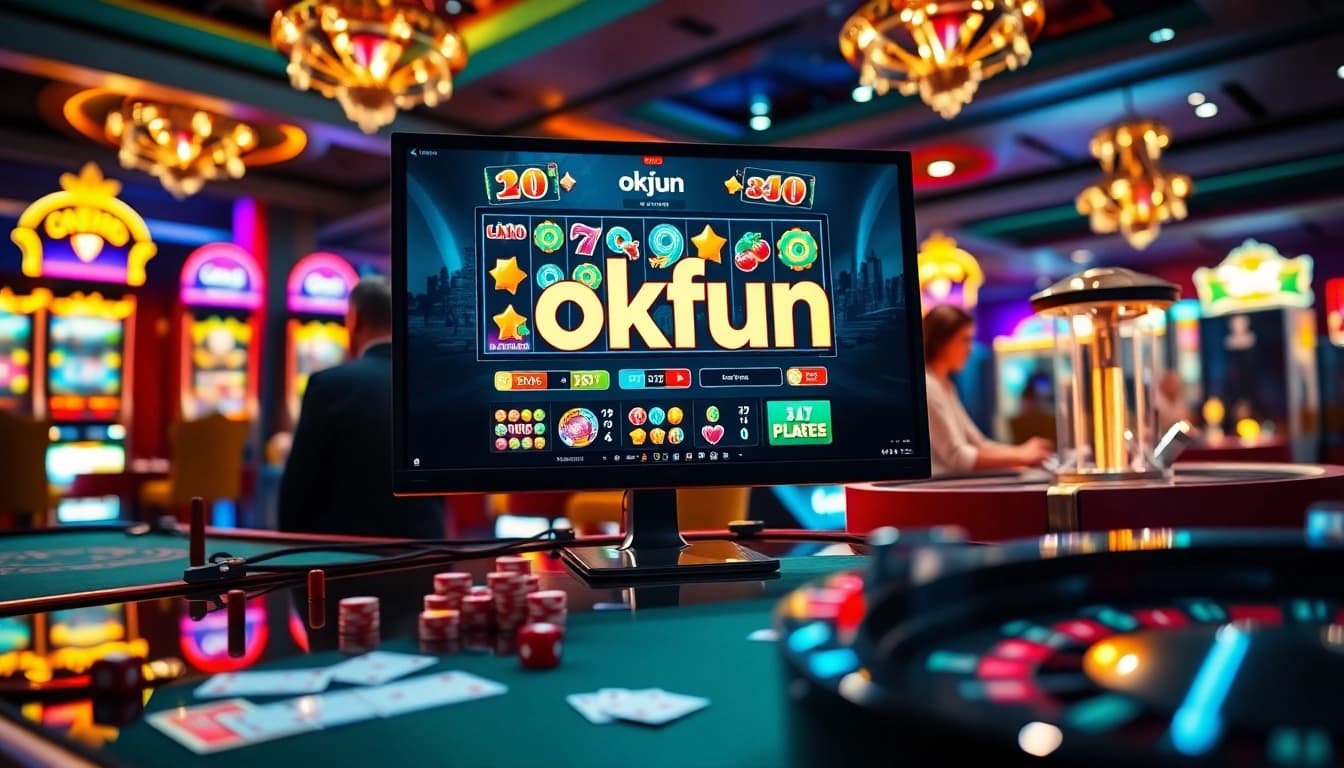 Experience thrilling online gambling with okfun showcasing vibrant slot machines and poker games.
