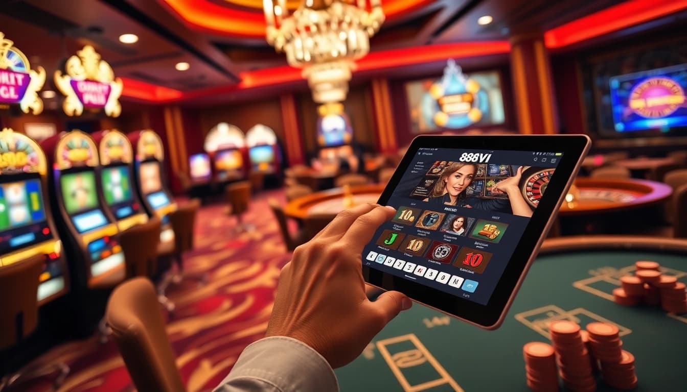 Experience exhilarating gameplay with the 888VI APP in a luxurious casino scene.