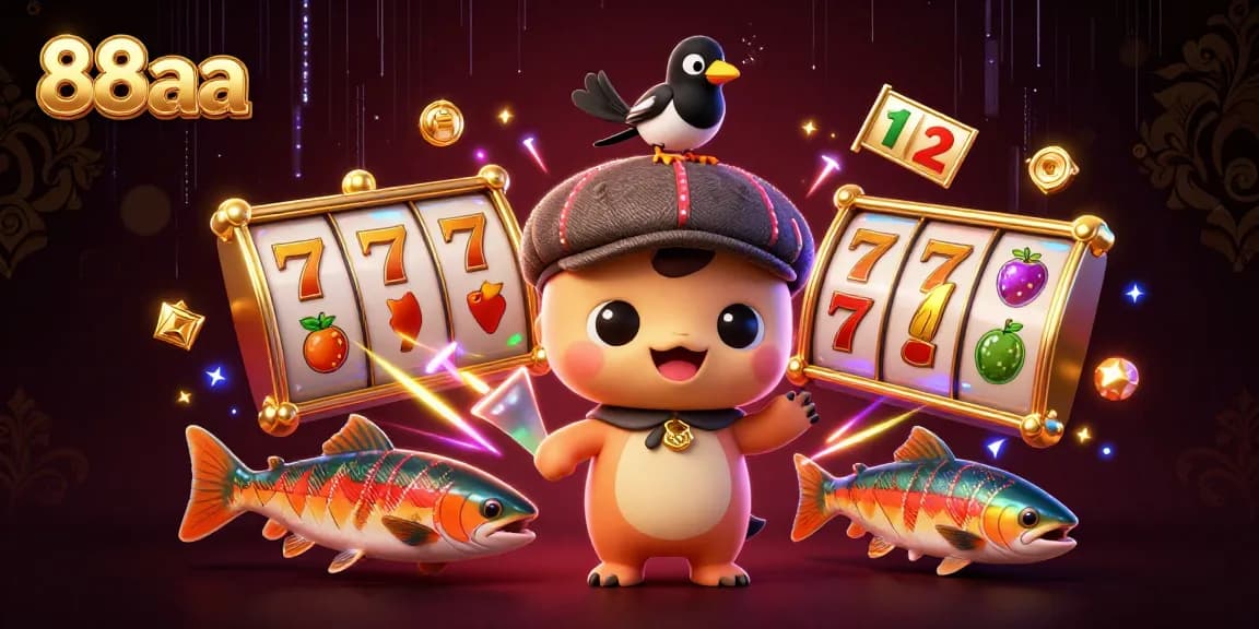 Experience thrilling slots action with 88aa, featuring colorful jackpot reels and playful characters.