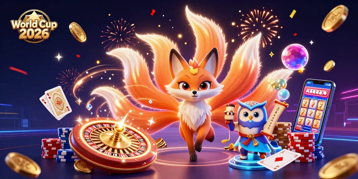 Experience thrilling gameplay at World Cup 2026 with vibrant characters, dazzling lights, and cascading coins.