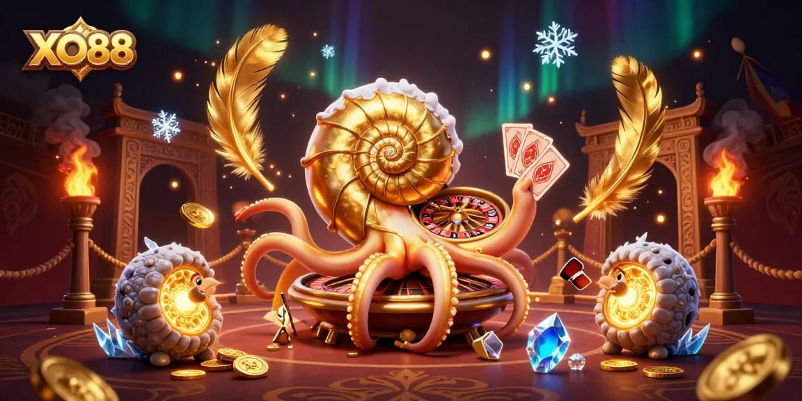Experience thrilling games at XO88 Casino featuring a giant nautilus and glowing ammonite companions.