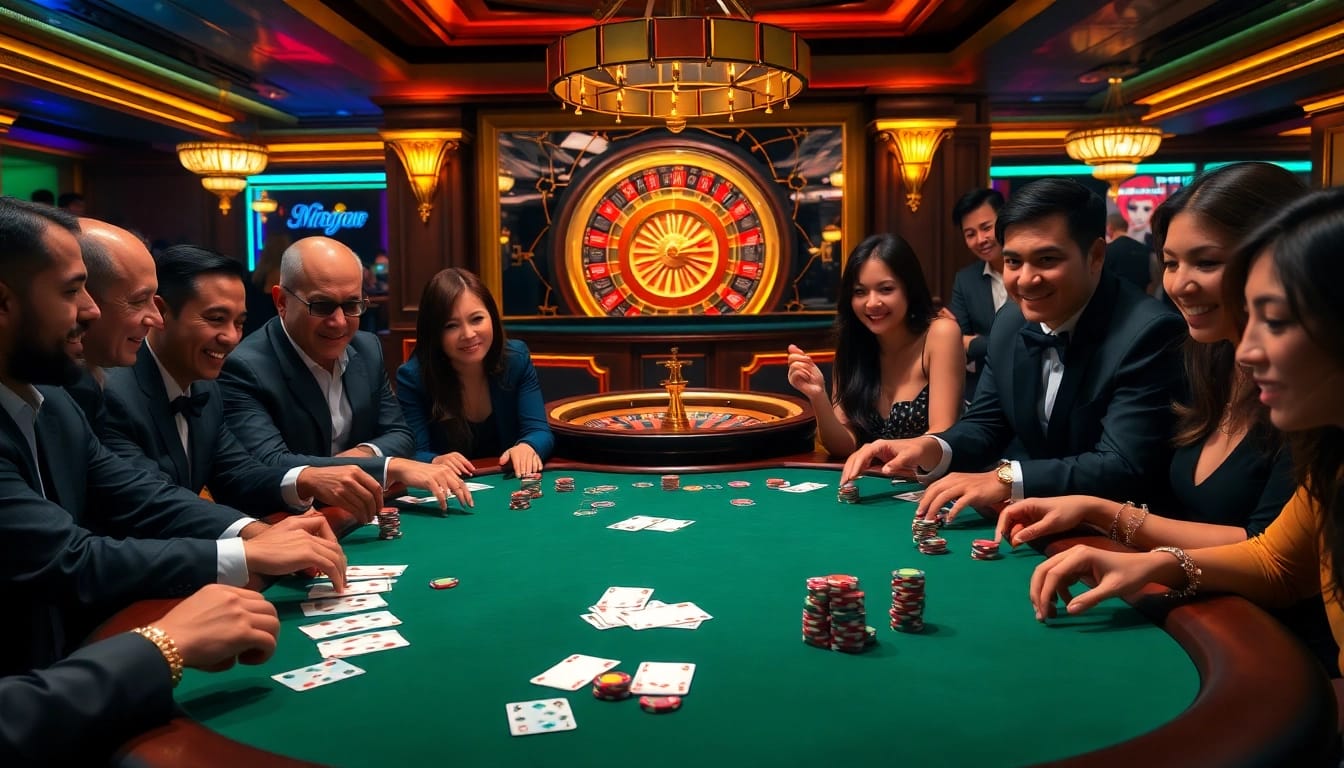 Players engaging in a high-stakes poker game at NOHU90's luxurious casino venue.
