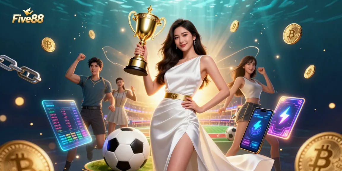 Experience winning at Five88 with a stunning trophy scene and vibrant sports elements.