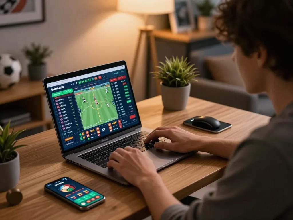 Engaging sports betting session with real-time odds on ok365 displayed on laptop, highlighting strategic analysis.