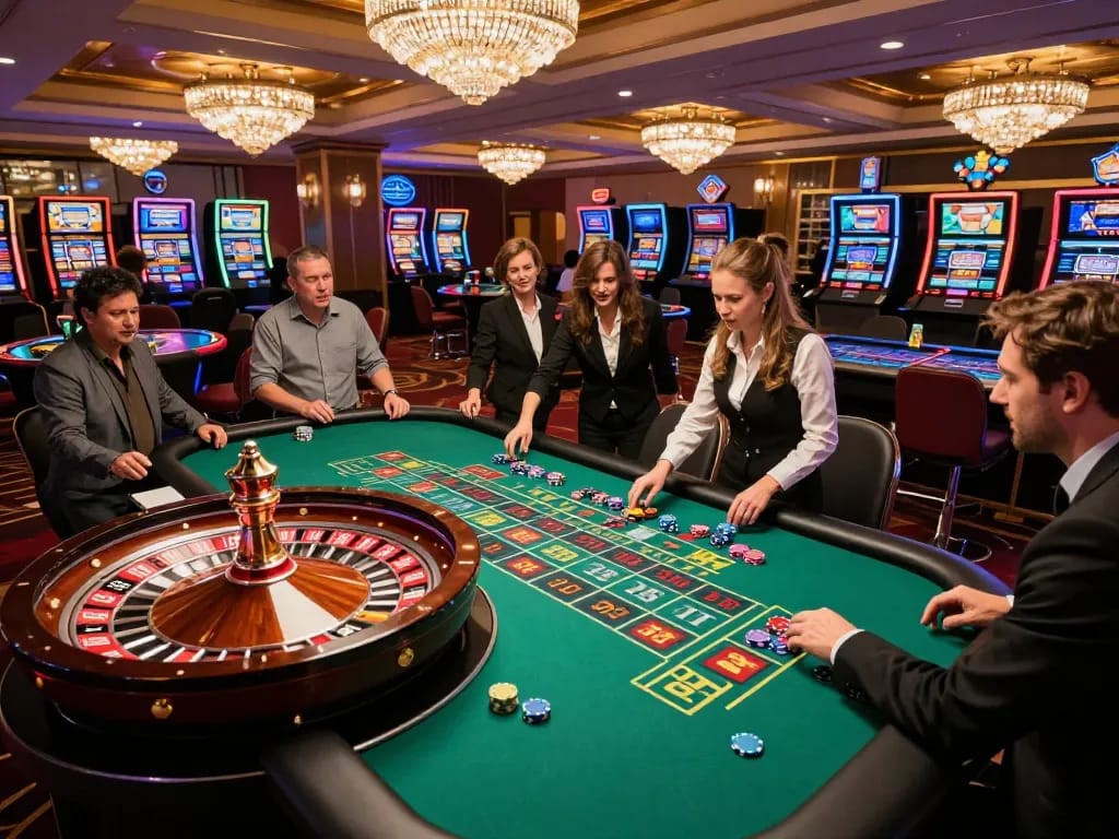 Players engaging in thrilling roulette gameplay at gk88 casino, vibrant atmosphere and colorful chips enhancing excitement