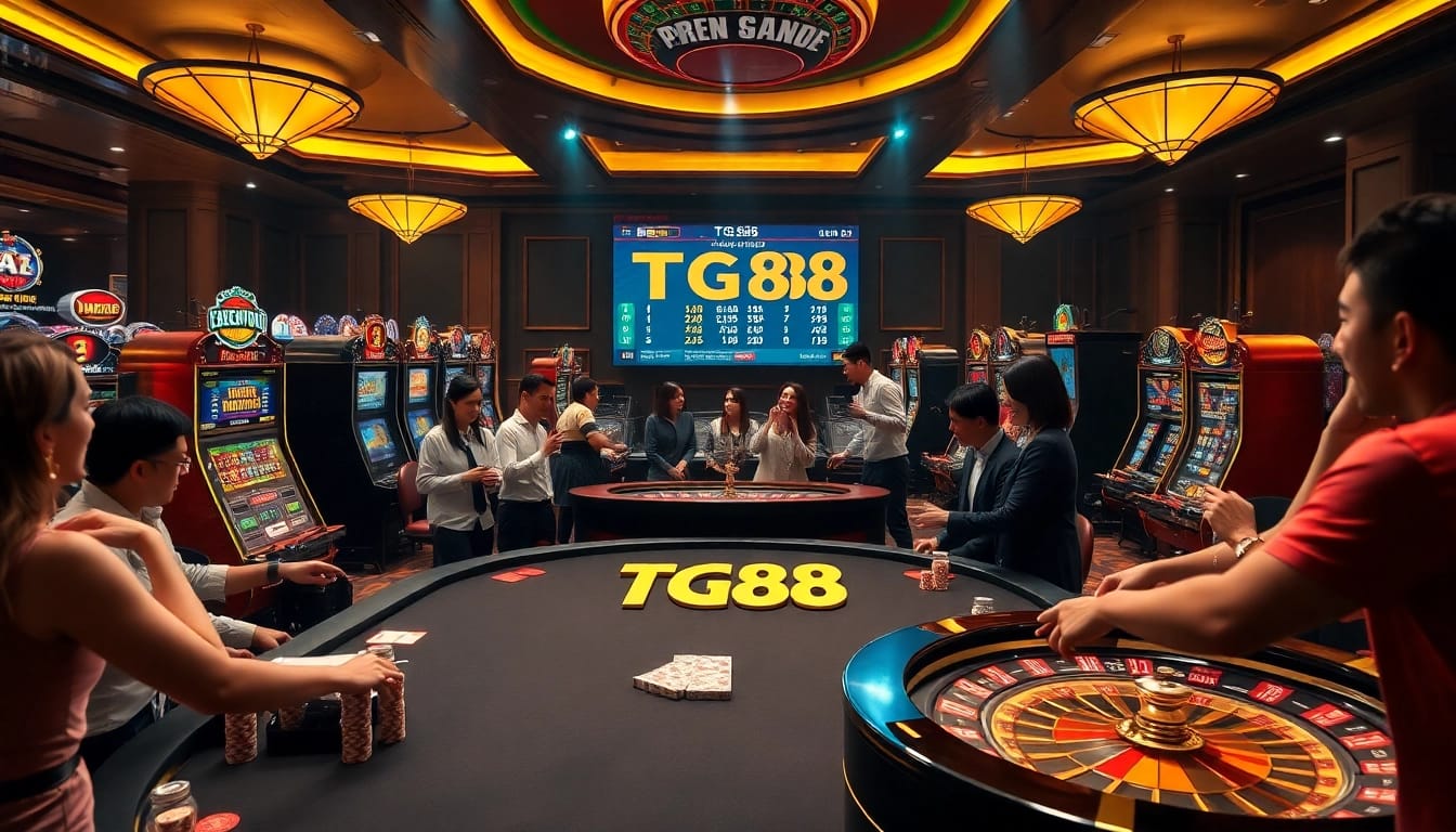 Players enjoying high-stakes gaming at the TG88 casino table featuring thrilling action and vibrant atmosphere.