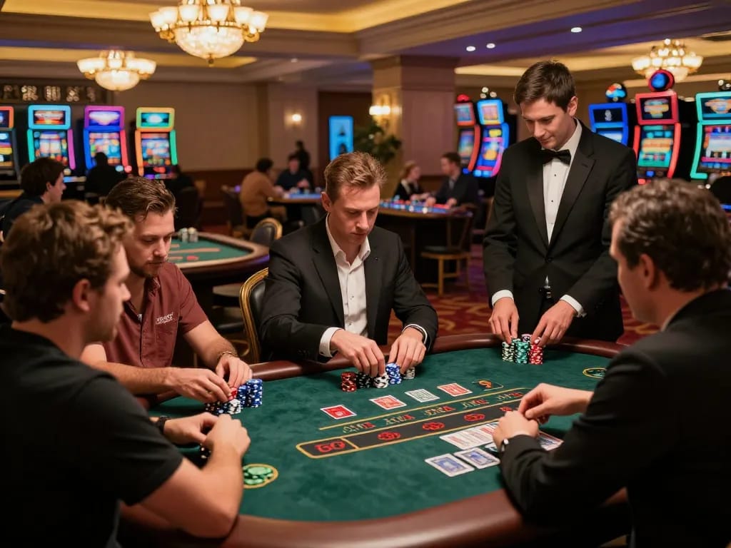 Players enjoying blackjack at 99ok casino with vibrant atmosphere and professional dealers