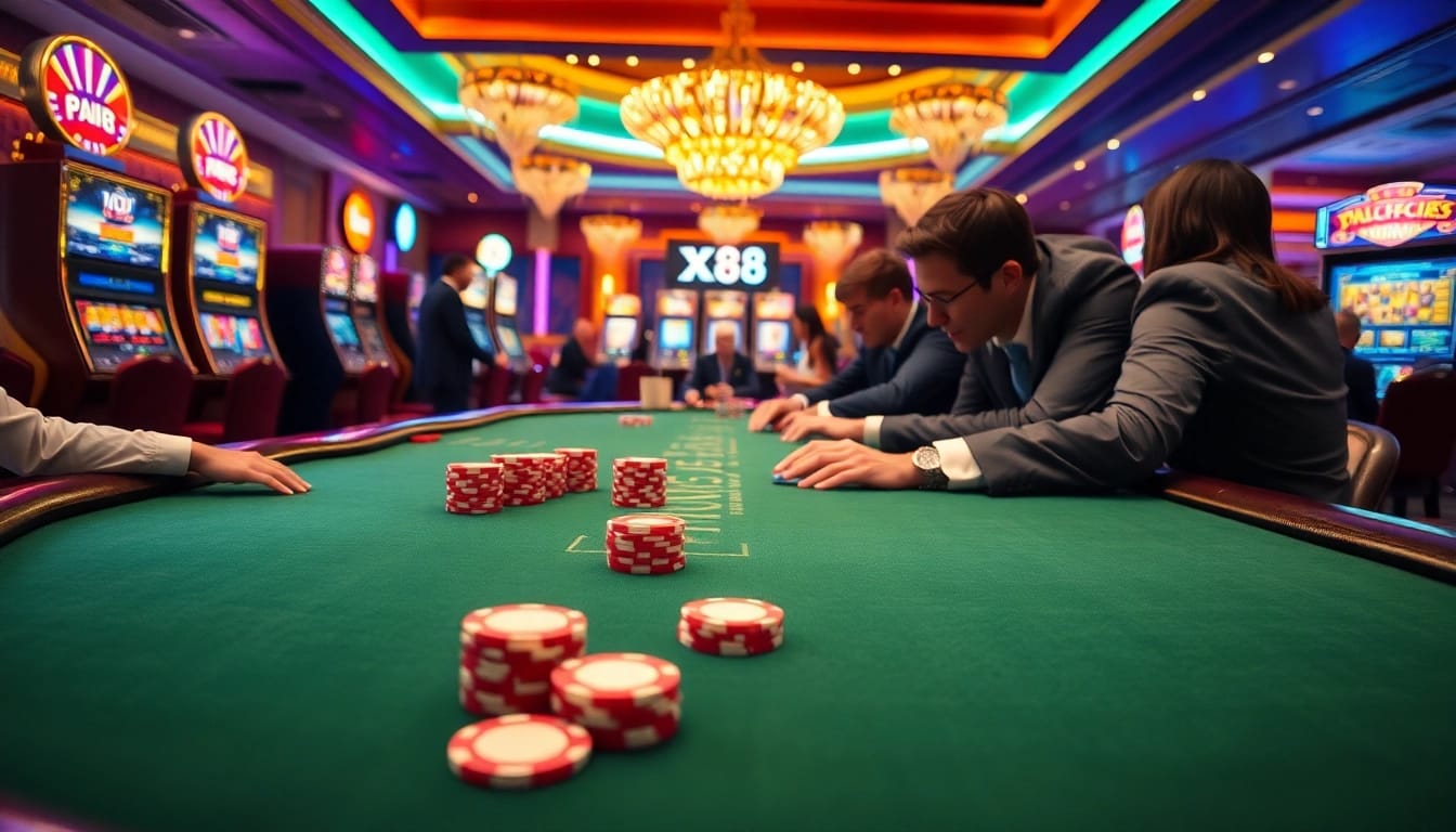 Engaged players enjoying a thrilling game at XX 88 casino with vibrant table games.