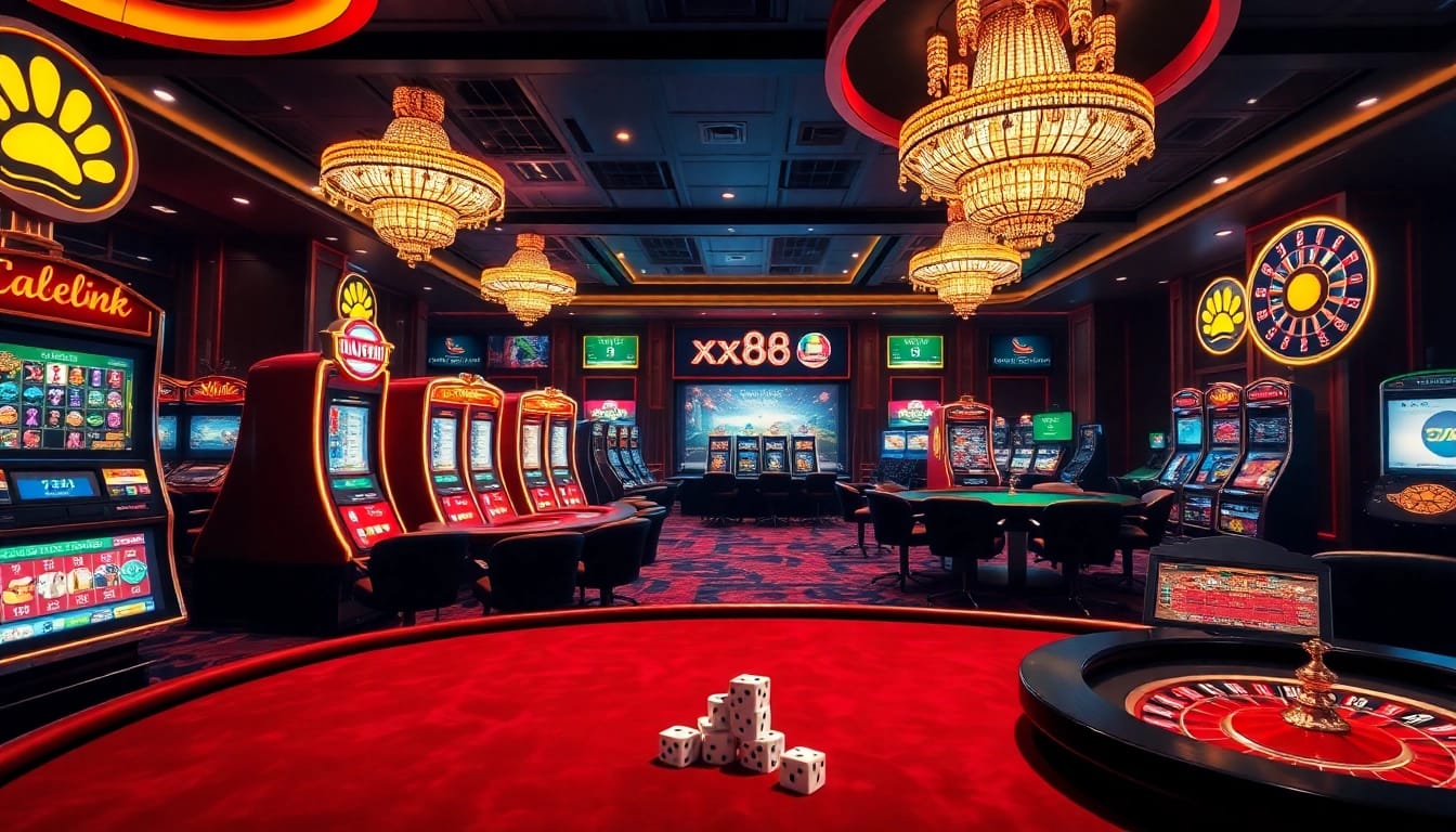 Experience thrilling online gaming at xx88 link with vibrant casino tables and slot machines inviting gamblers.