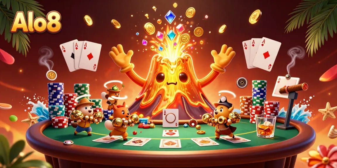 Alo8 players enjoying winning strategies at a vibrant casino scene full of treasures and excitement