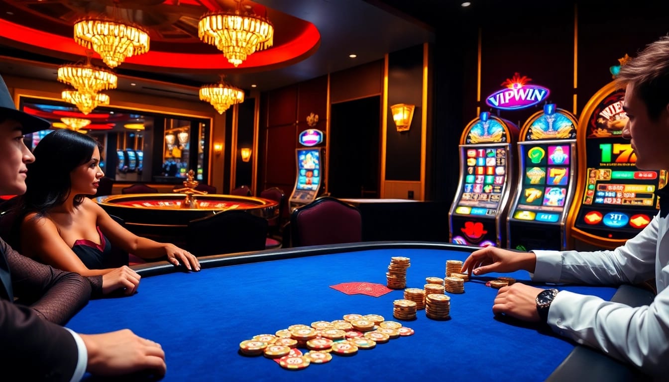 Engaged players at a luxurious poker table in a vipwin casino setting.
