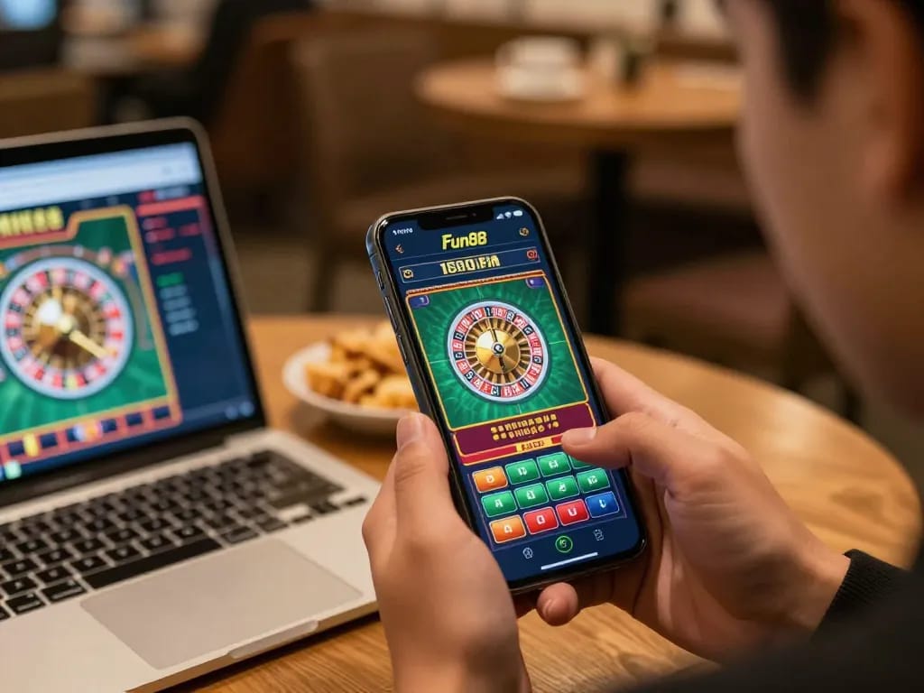 Fun88 mobile app screen showing active roulette game, enhancing user engagement in casual gaming.
