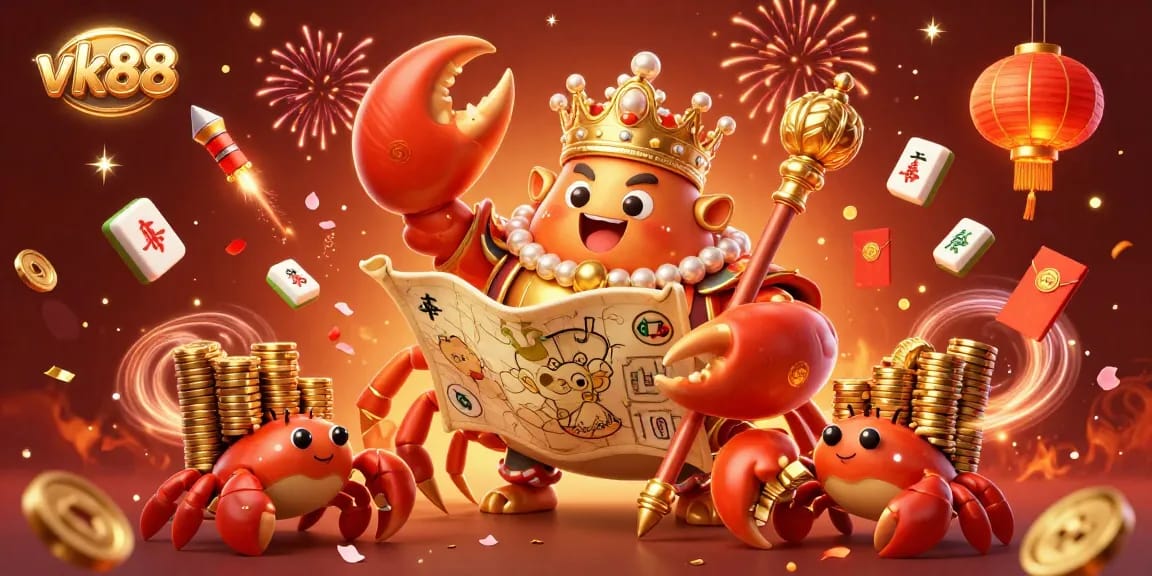 Experience winning strategies at vk88 amidst a vibrant online casino celebration with detailed characters and elements.