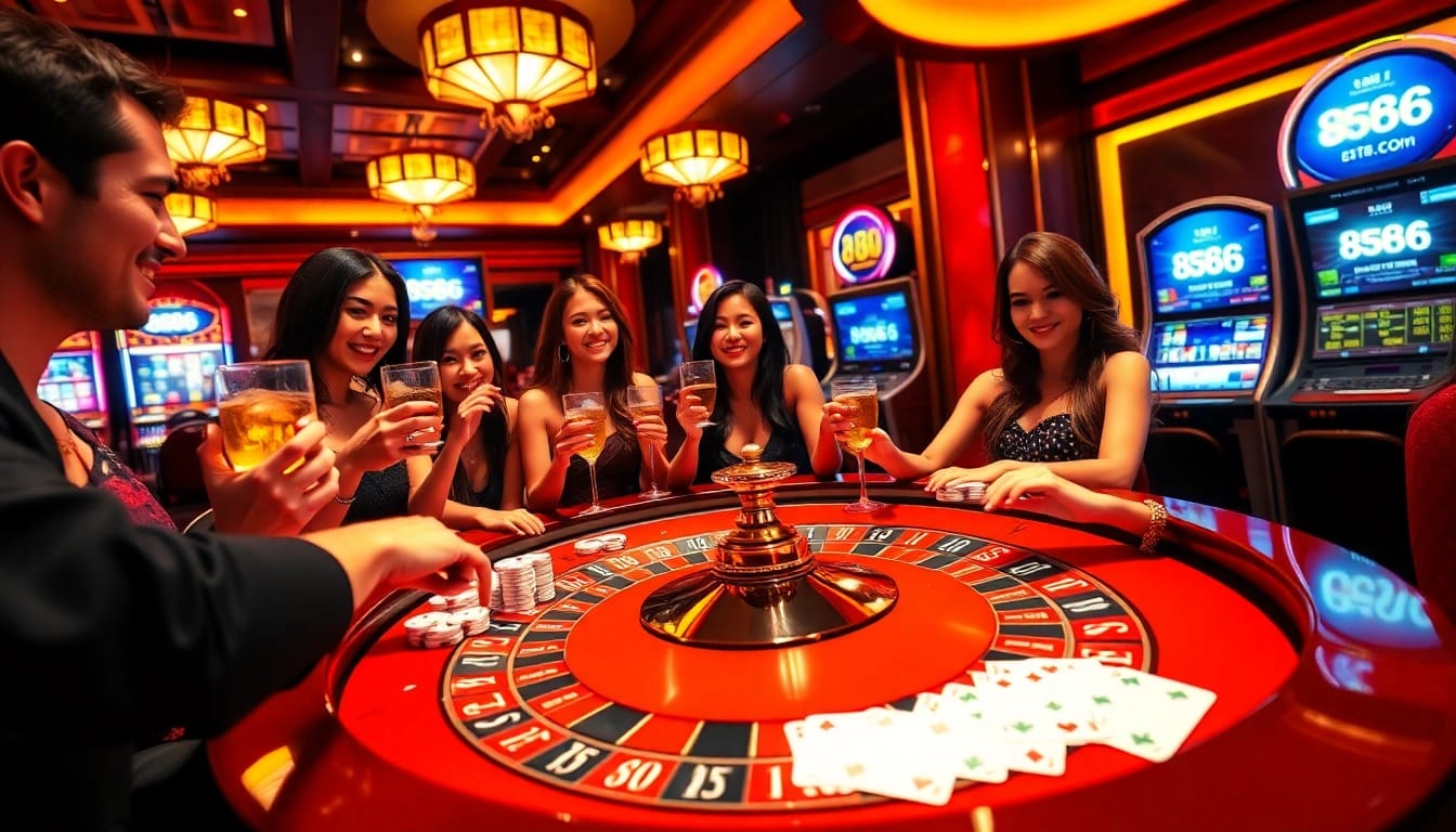 Experience the thrill of high stakes at 8s86.com with luxurious casino elements and vibrant players.