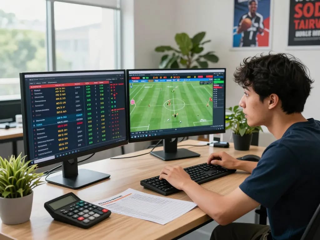 Sports betting insights with kèo nhà cái data analysis in a vibrant workspace.