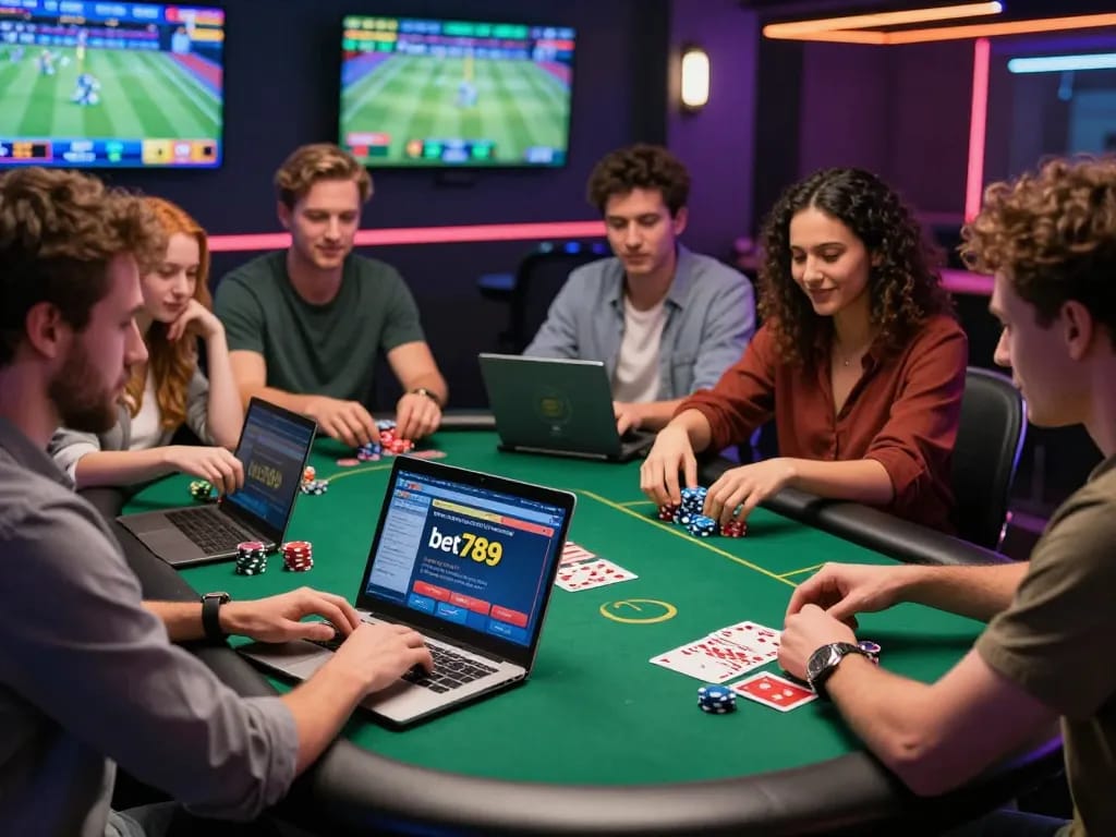 Friends enjoying gaming at the bet789 online platform with vibrant atmosphere and excitement.