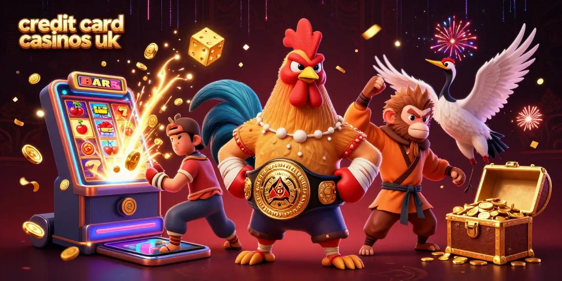 Spin the reels at credit card casinos UK with vibrant characters and exciting casino elements.