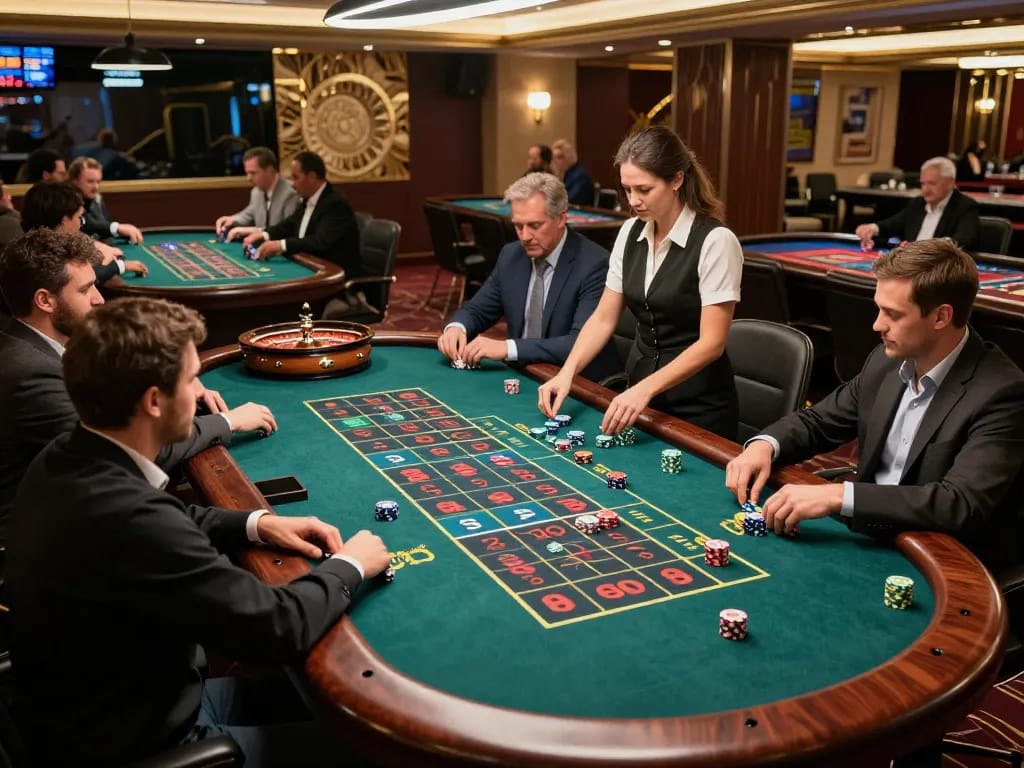 Players enjoy the thrilling atmosphere at FLY88's live casino roulette table, showcasing excitement and interaction.