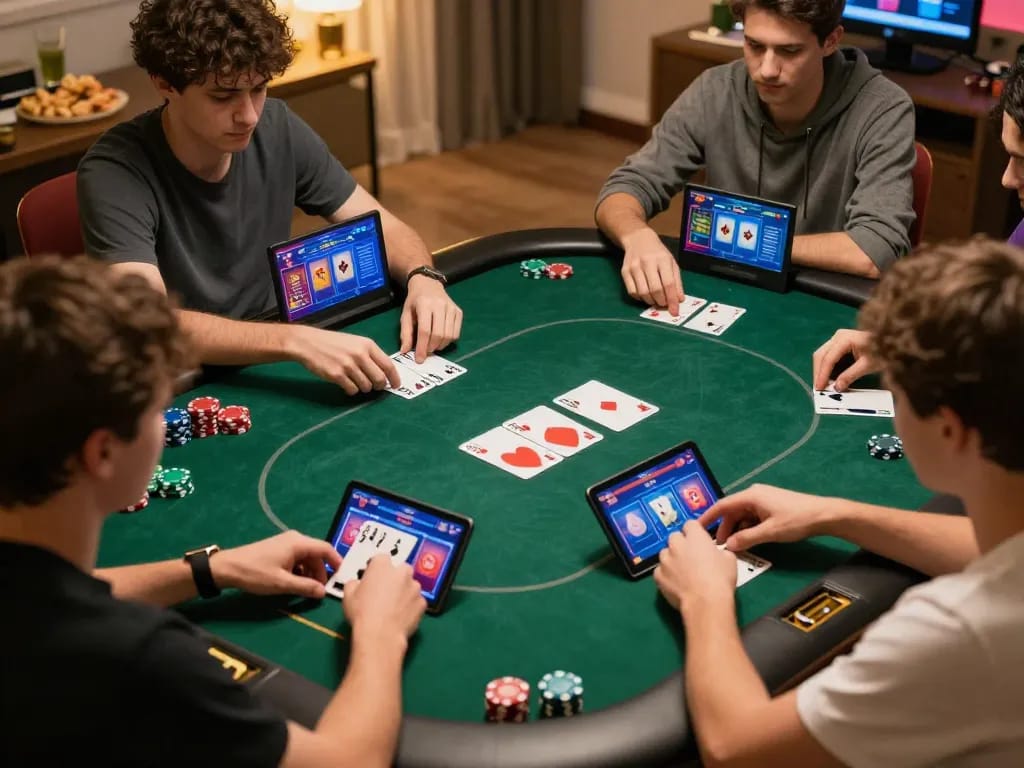 Players engaged in a thrilling online poker game on 888SLOT, highlighting competitive gameplay and strategic decisions.
