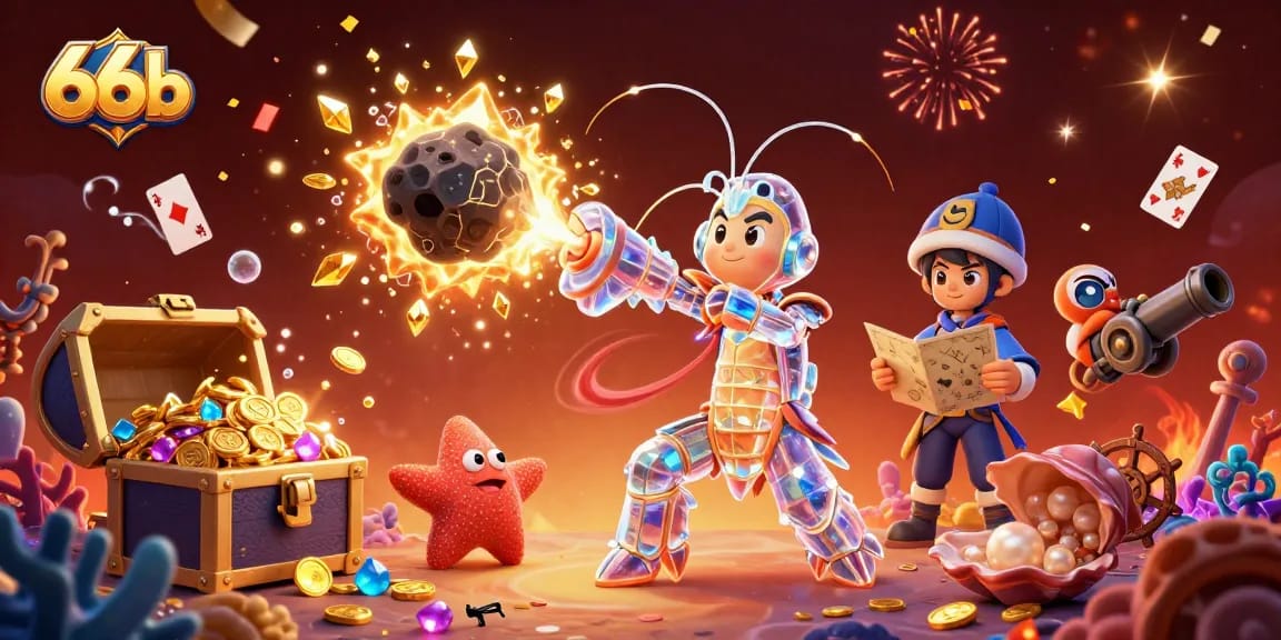 Experience the thrill of 66b gaming with a vibrant casino-themed illustration featuring galactic characters.