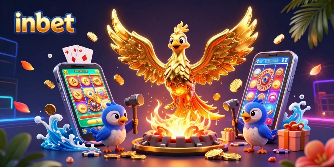 Experience thrilling gaming action with inbet's vibrant online casino scene featuring a golden phoenix.