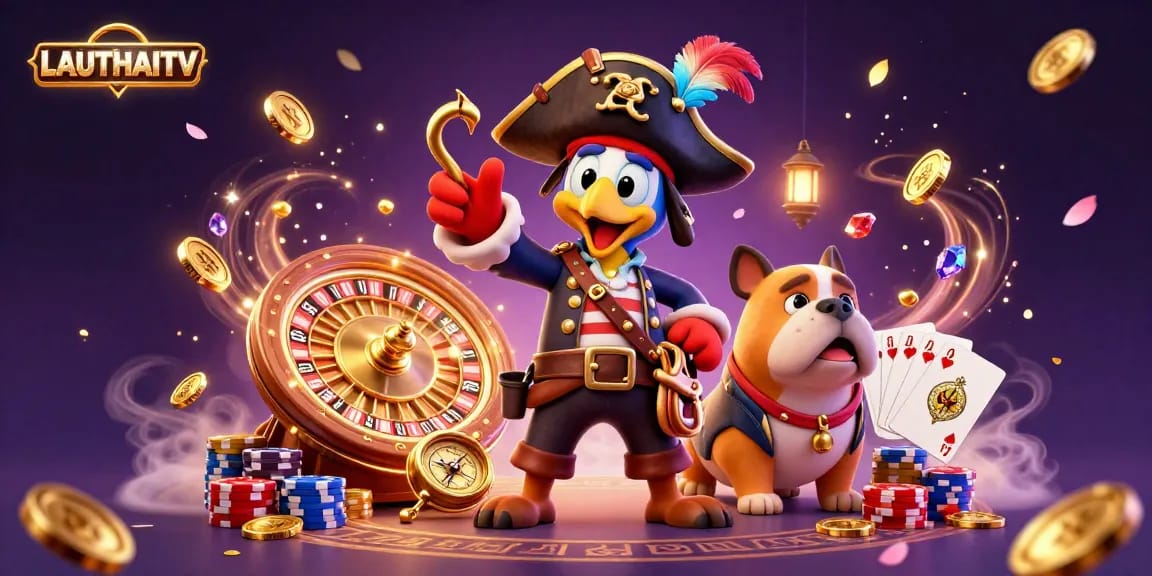 Watch LAUTHAITV's thrilling live sports betting action with vibrant 3D characters and gold coins.