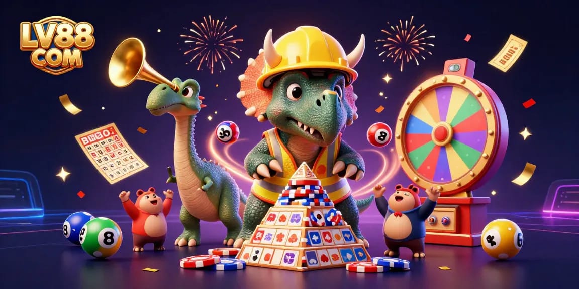 Engage with LV88 COM by stepping into a vibrant world of animated fun, featuring festive lottery balls and dynamic prizes.