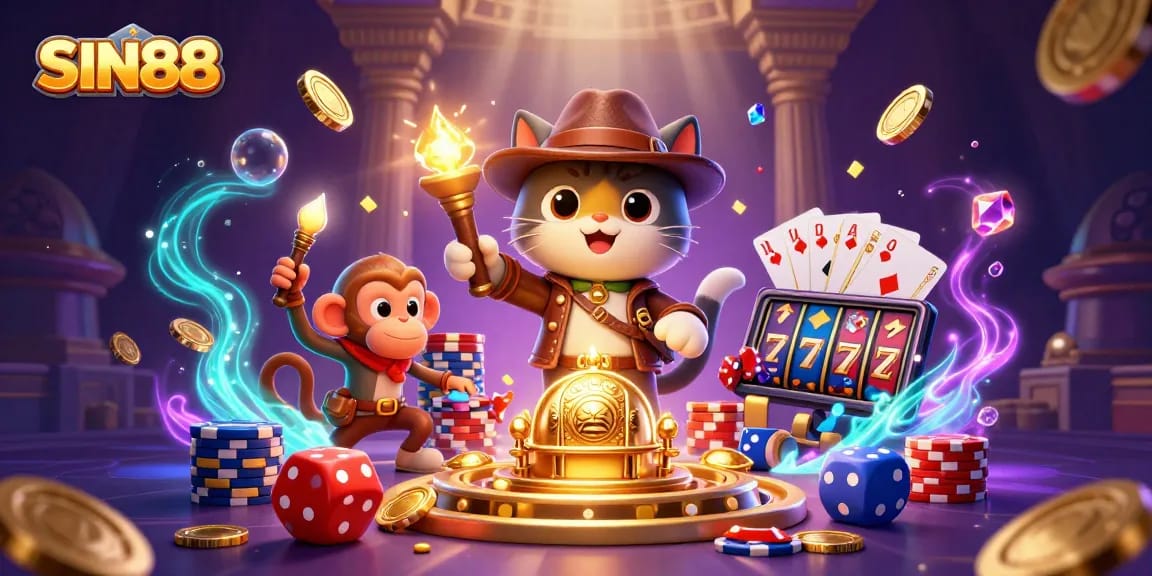 SIN88 rewards players with dynamic gaming action in a vibrant 3D casino adventure scene.