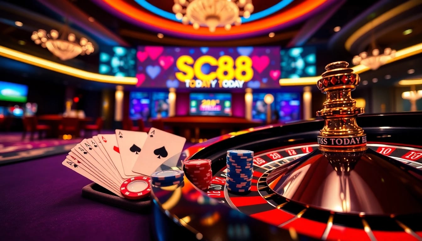 Experience thrilling online gaming at SC88 TODAY with vibrant casino elements like roulette and poker.