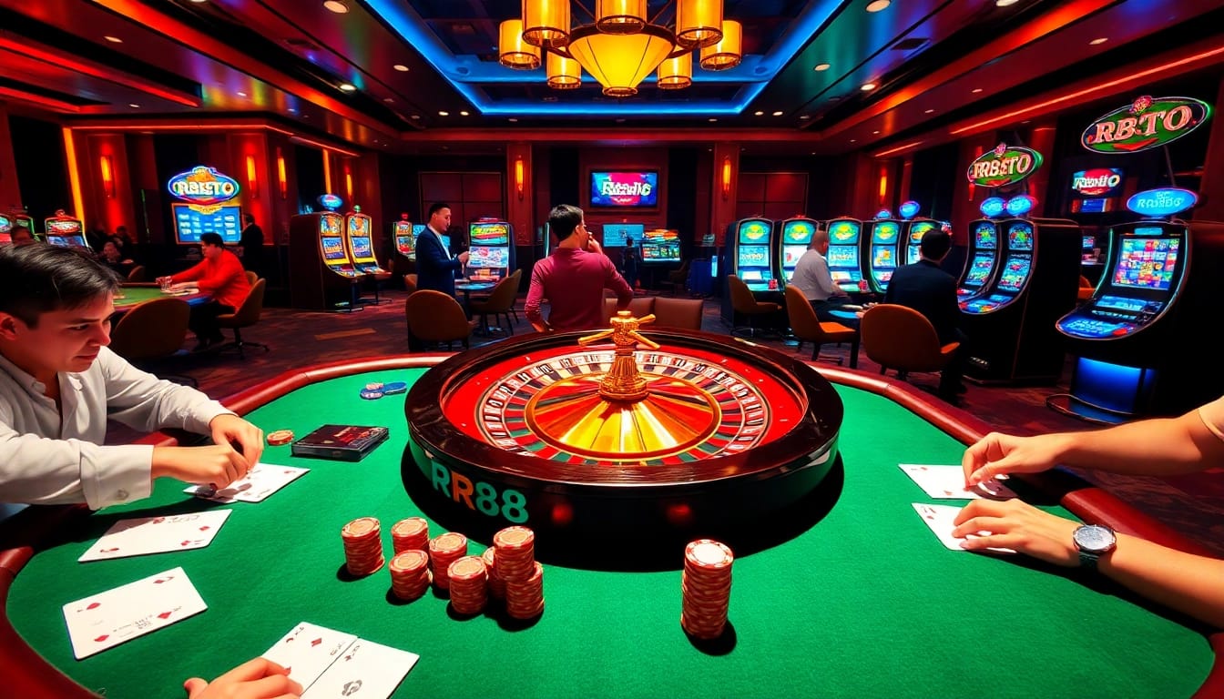 Players enjoying strategic poker games and roulette excitement at RR88 casino.