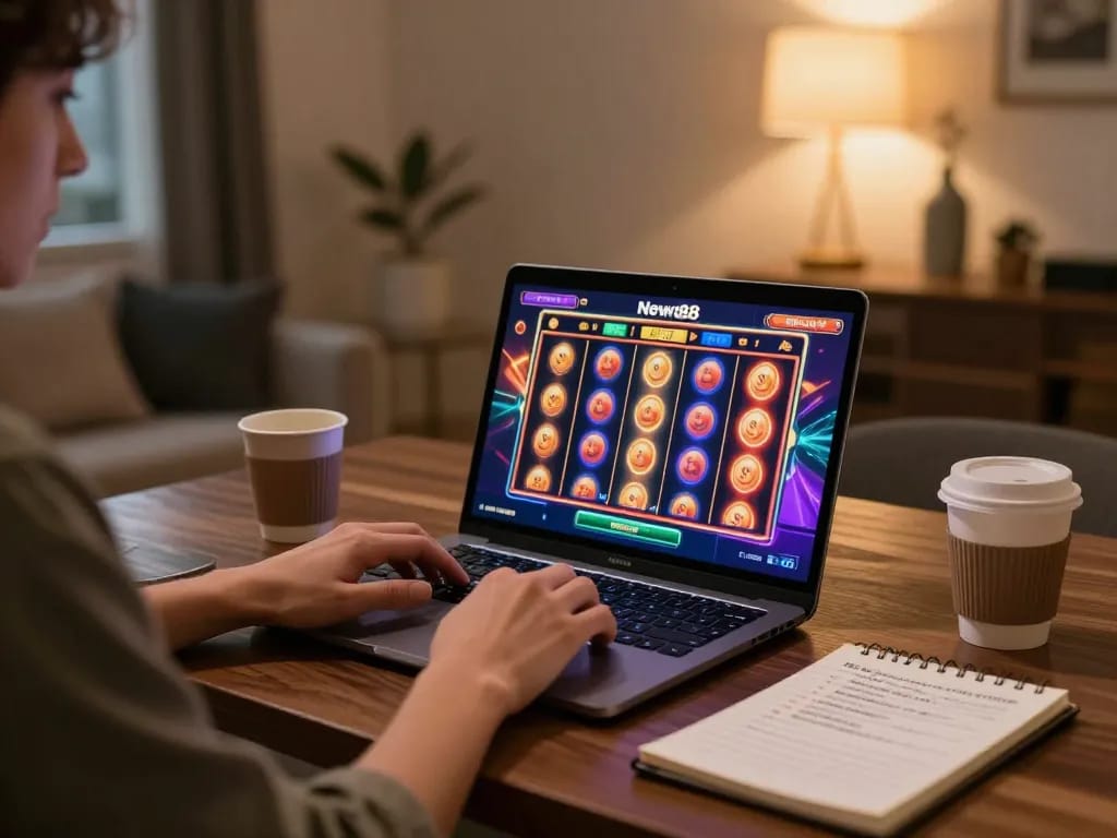 Engaging in New88 online gaming while enjoying a comfortable home setup