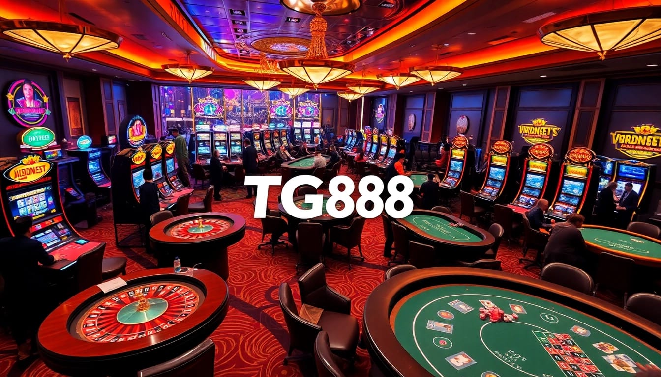 Players at TG88 engaging in an exciting casino experience with vibrant games and slot machines.